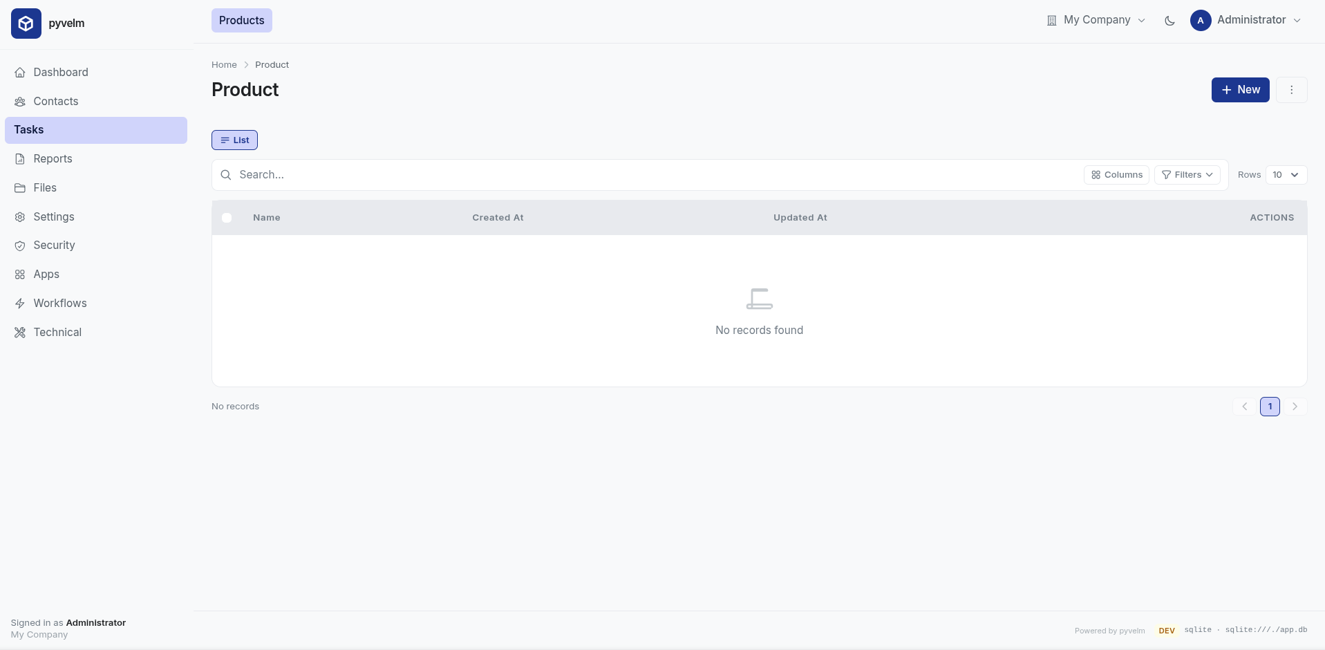 Tasks menu in shell